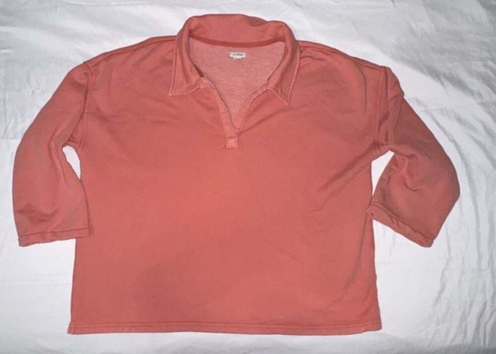 L.L.Bean Collared Pullover Sweatshirt Coral Pink Slouchy 3/4 Sleeve